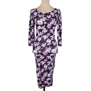 Black Floral Bodycon Forever 21 Midi Dress